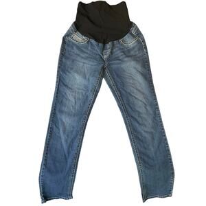 Zanadi Women Pregnancy Jeans size L Blue Straight Leg Stretch Embroidered